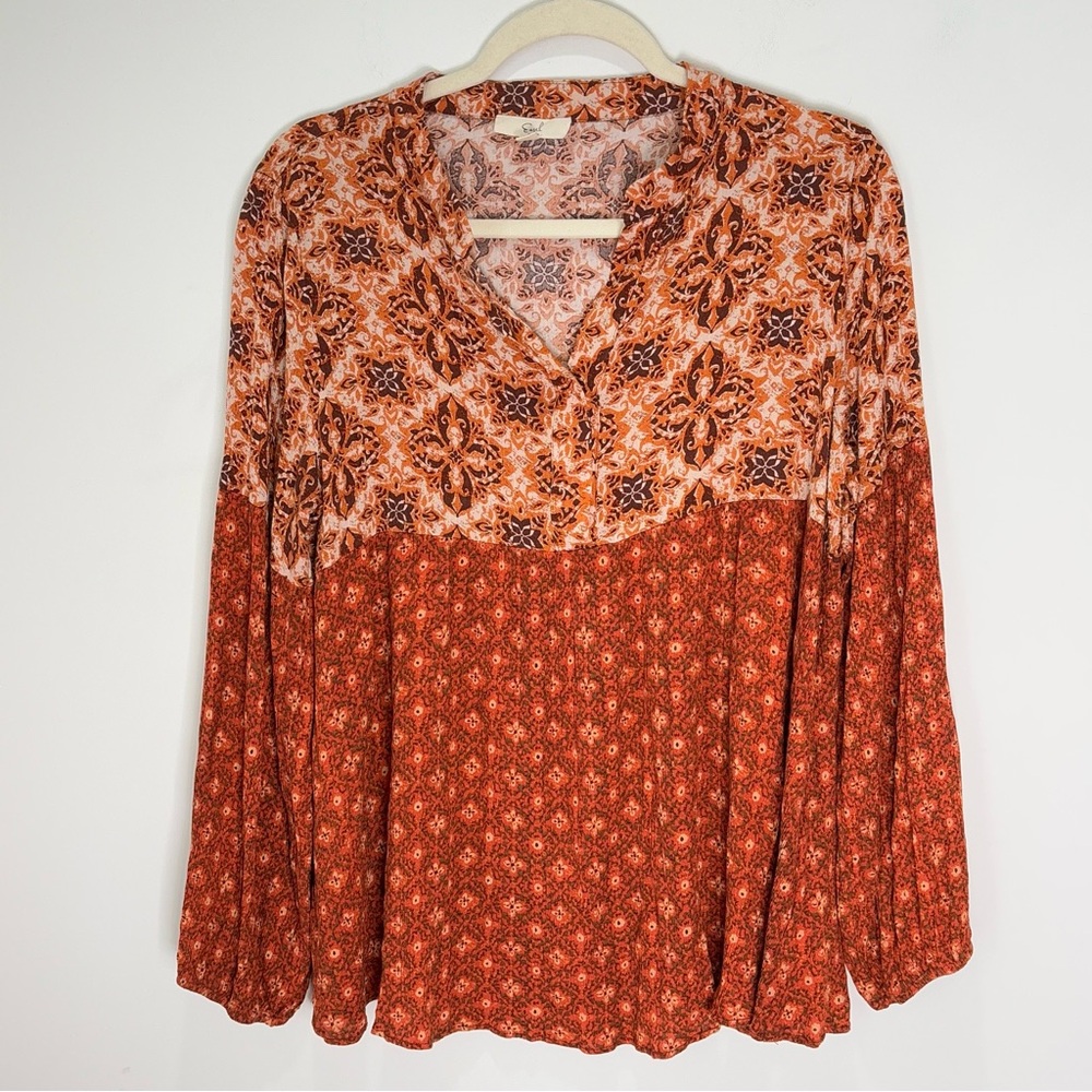 Easel Women's Boho Mixed Floral Print Blouse Top Size Medium Coastal Cowgirl